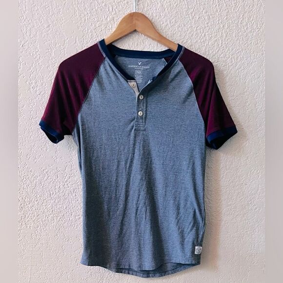 American Eagle Outfitters Flex Men's Short Sleeve Button-Up T-Shirt XS-M Gray - Picture 2 of 6